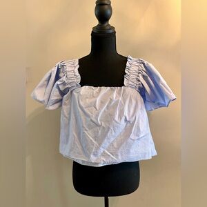 Moodie Sky Blue Ruffle Sleeve Blouse